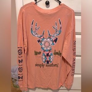 Simply Southern Peach/ Light Pink Deer Long Sleeve Shirt- Size: XL